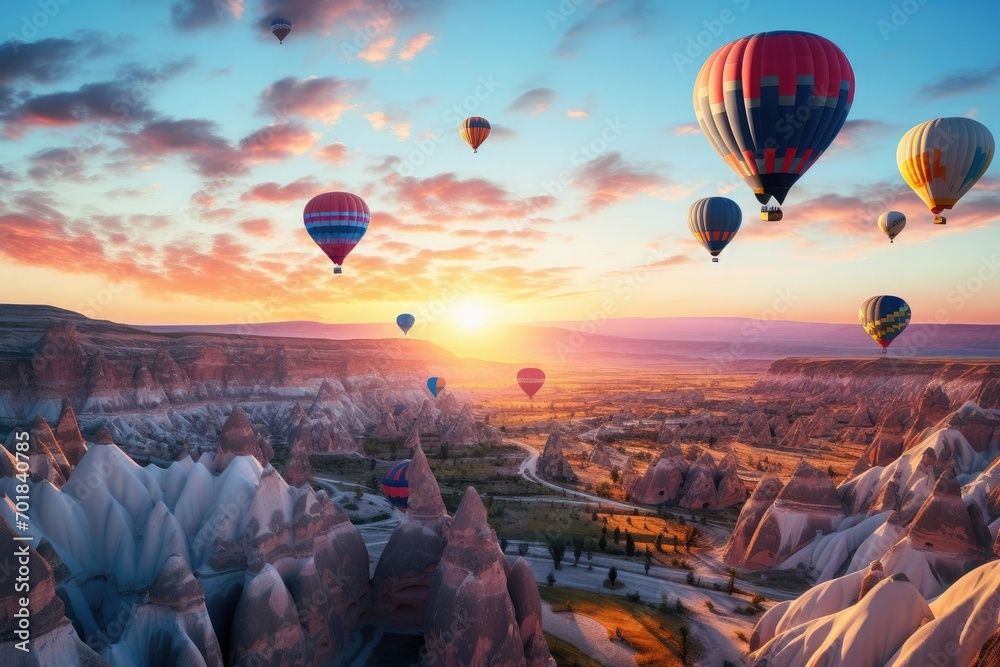 Colorful balloons, Cappadocia, beautiful view, sunrise