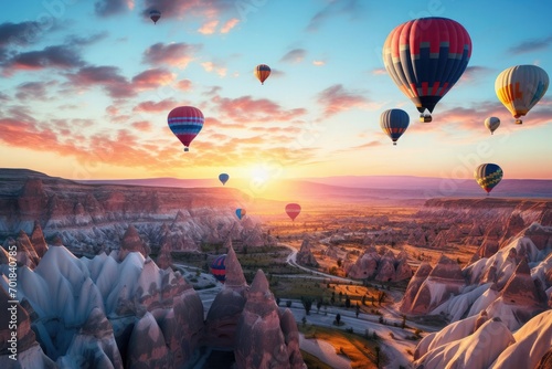 Colorful balloons  Cappadocia  beautiful view  sunrise