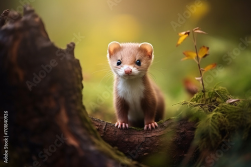 Cute young weasel in forest