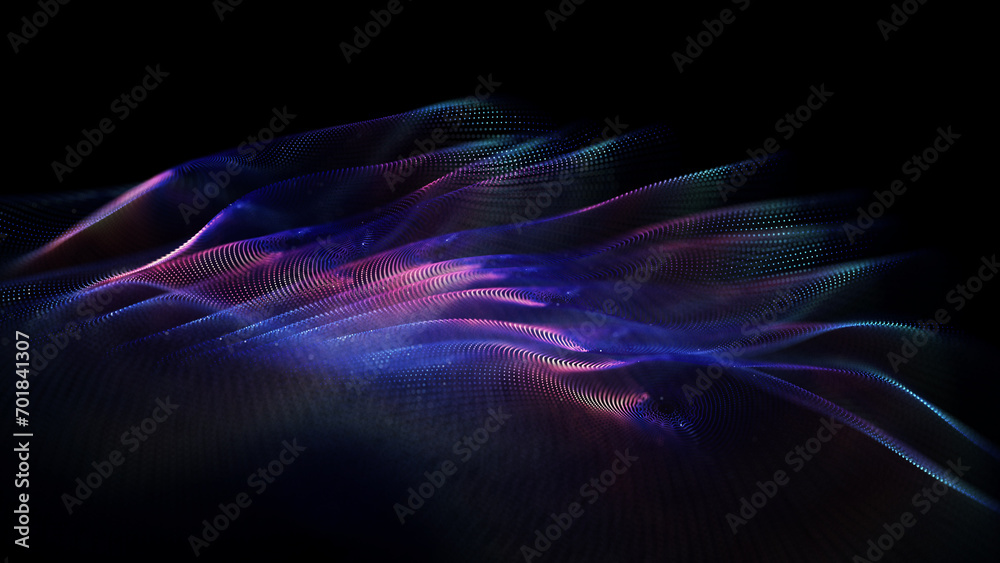 Audio wave technology background. Data technology abstract futuristic illustration. Connecting dots and lines on dark background. Big data visualization . - obrazy, fototapety, plakaty 