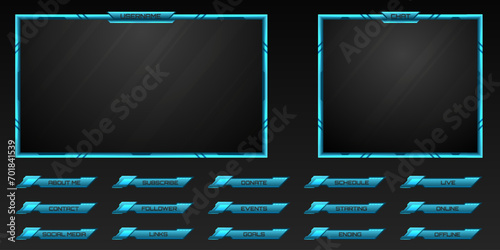Stream Overlay Futuristic Neon Blue Webcam Frame and Stream Alert Screen GUI Panels for Gaming and Video Streaming Platforms photo