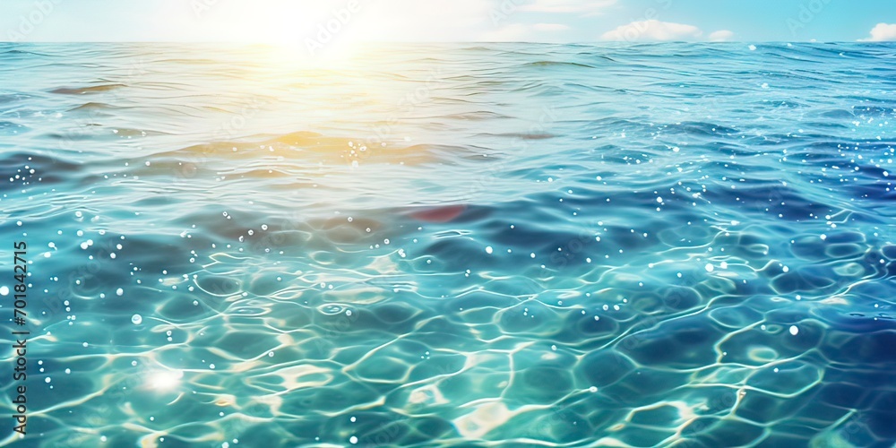beautiful sea glitter with a lot of bright sun lights on flowing water surface, summer background for travel vacation and beach holidays with copy space