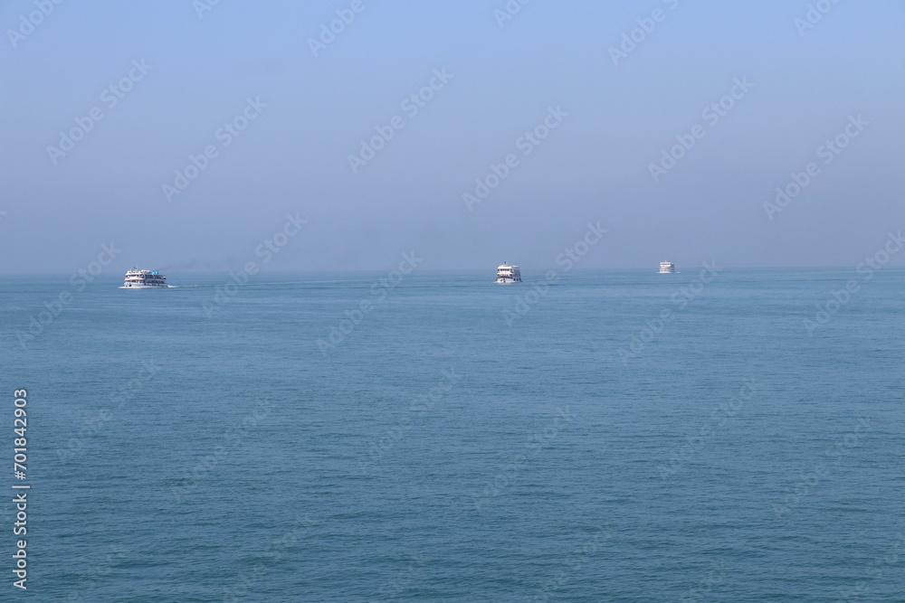 A fleet of Ships sets sail from Teknaf JT, bound for the stunning coral paradise of St. Martin Island, Bangladesh