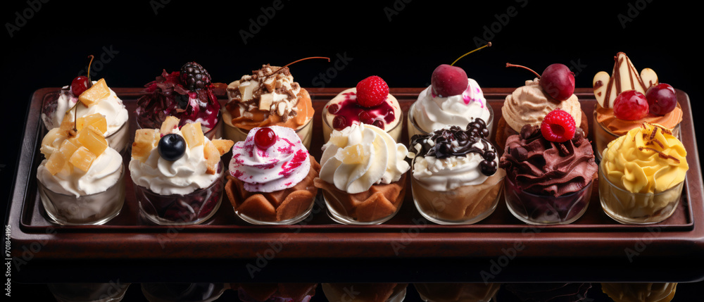 Panoramic image tray with delicious dessert