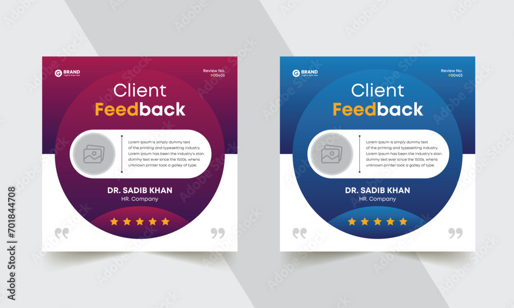 Client feedback or customer testimonials social media posts and web banner design template