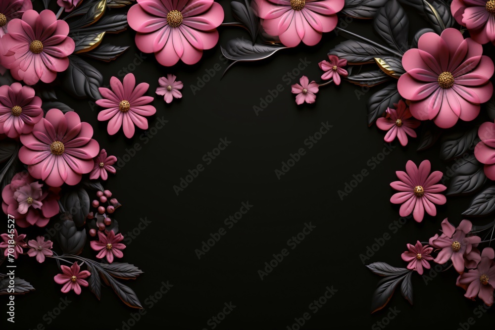 Pink flowers on black background Pink flowers on black background