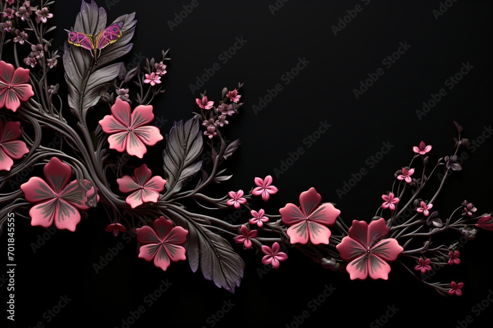 Pink flowers on black background Pink flowers on black background