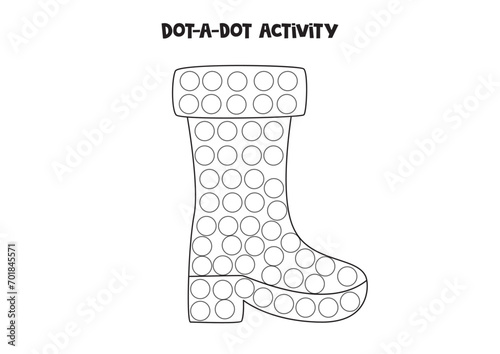 Dot a dot game for preschool kids. Cute cartoon rubber boot.