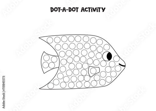 Dot a dot game for preschool kids. Cute cartoon angel fish.