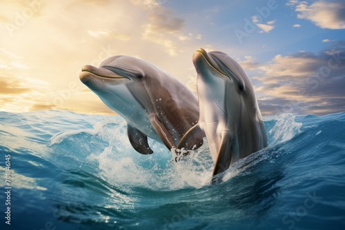Dolphins jumping out of the sea. World Whale Day Postcard.  © Alexandr
