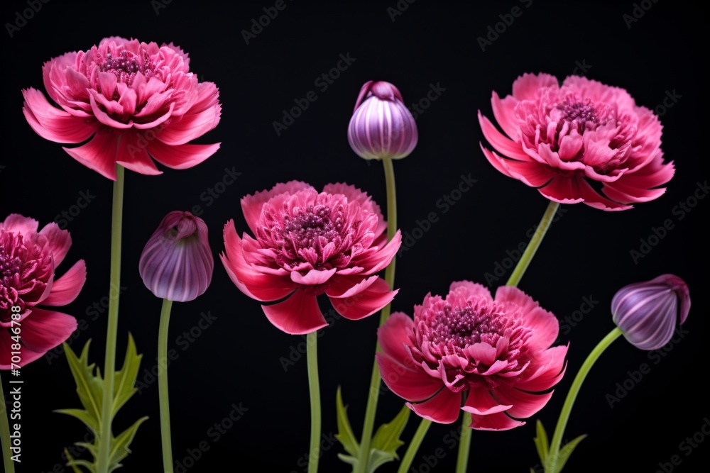 Purple flowers on black background Purple flowers on black background