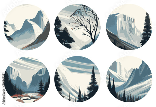  Mountain Wave Line Art Print. Contemporary Icons Set Abstract Vector Illustrations showcasing Aesthetic Backgrounds that Highlight the Beauty of Striking Mountain Landscapes. © Raphael