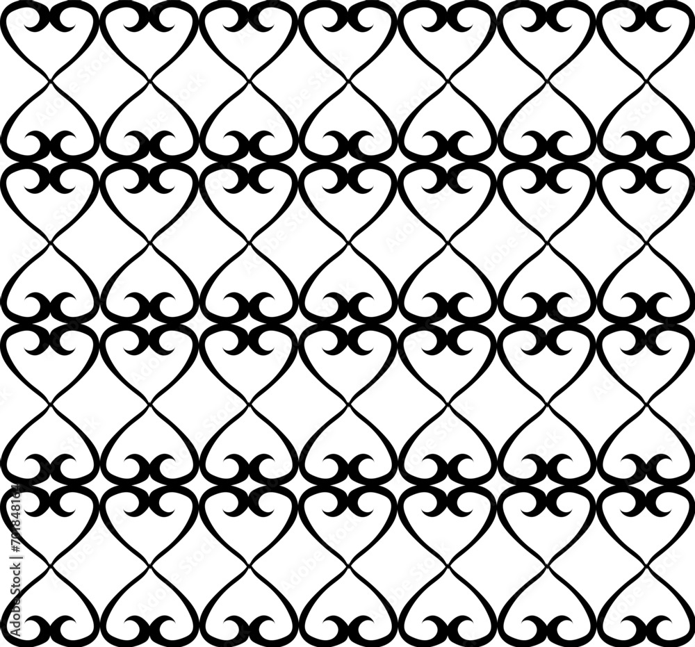 Naklejka premium Vector geometric black pattern in the form of an original lattice of spirals and hearts on a white background