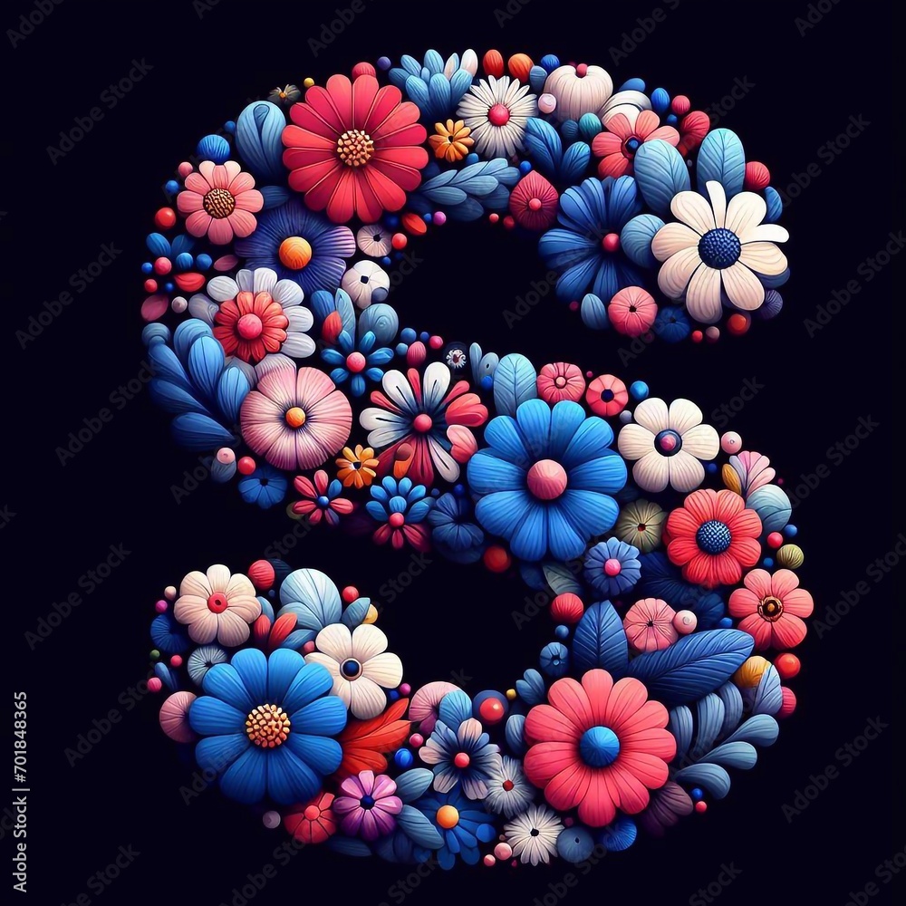 Flower font letter S. AI generated illustration Flower font letter S. AI generated illustration