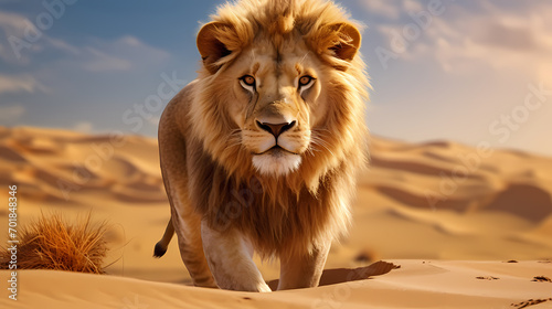portrait of a lion in the dessert