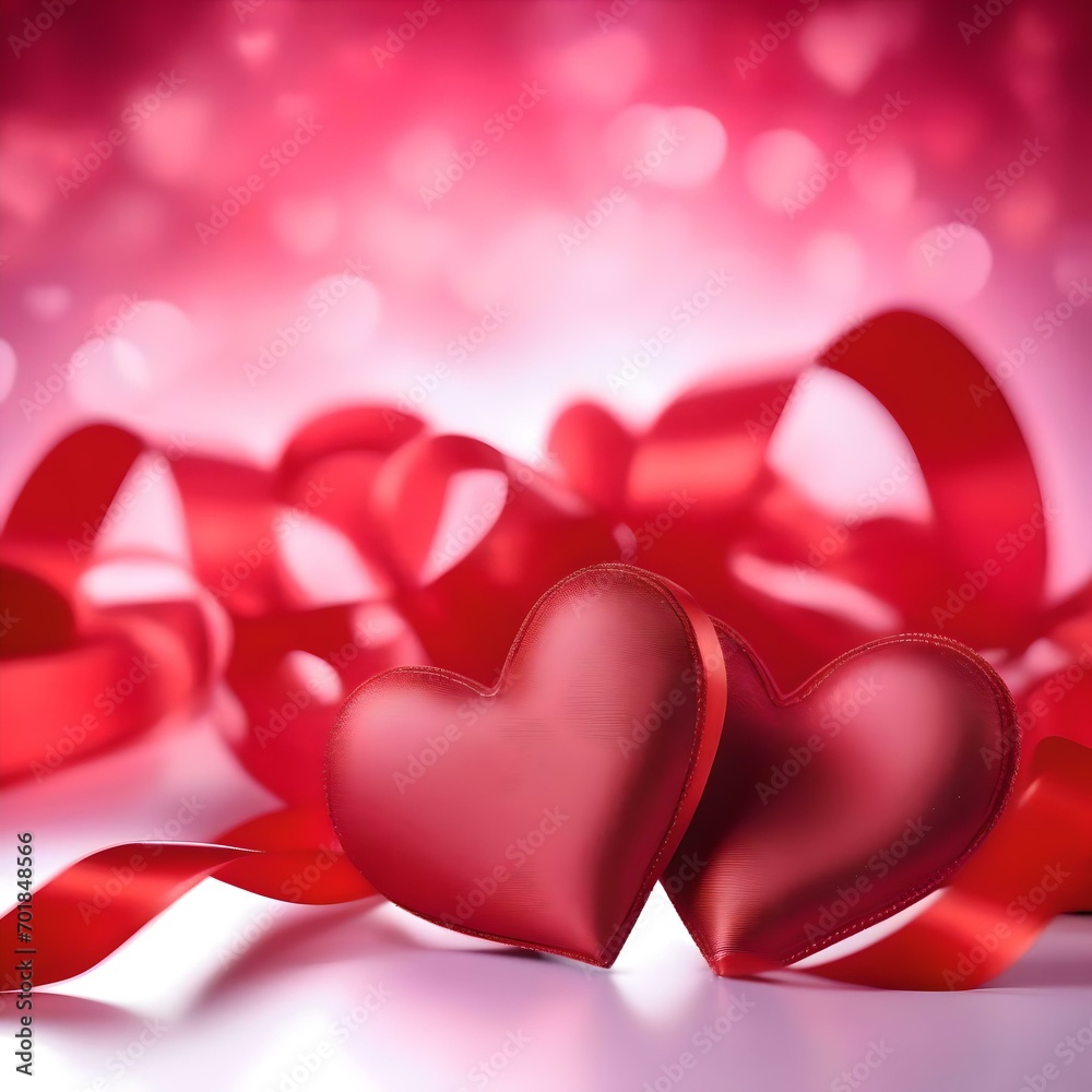 Valentine's Day background with two red hearts with ribbons Valentine's Day background with two red hearts with ribbons