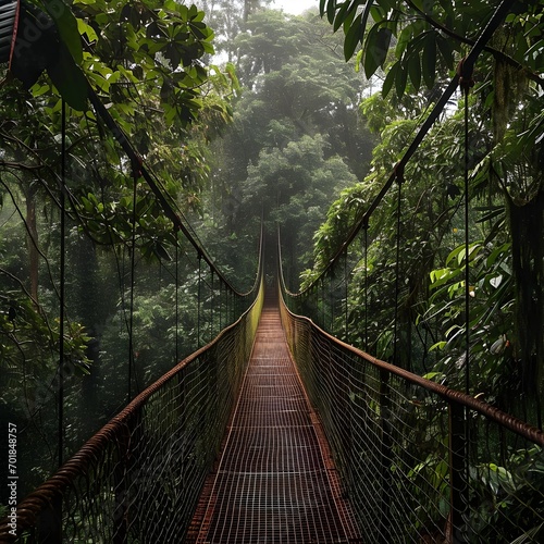 Suspension bridge over the river in the rainforest © PSCL RDL