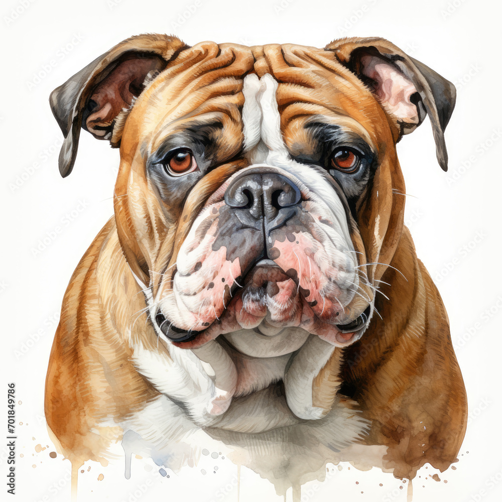 watercolor English Bulldog clipart, Generative Ai