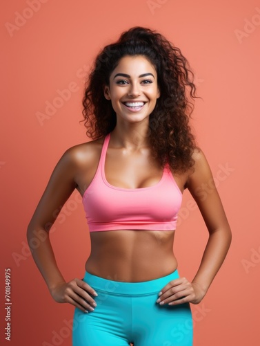 Young smiling fit woman in workout attire, sport girl © YamunaART