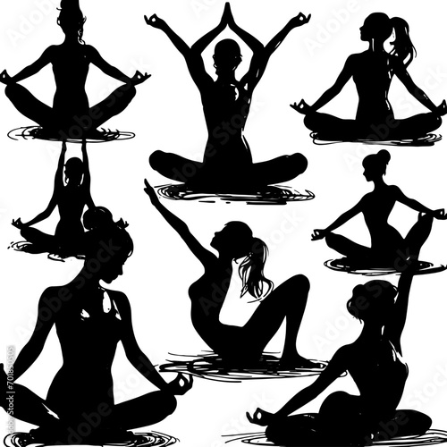 yoga silhouettes set.