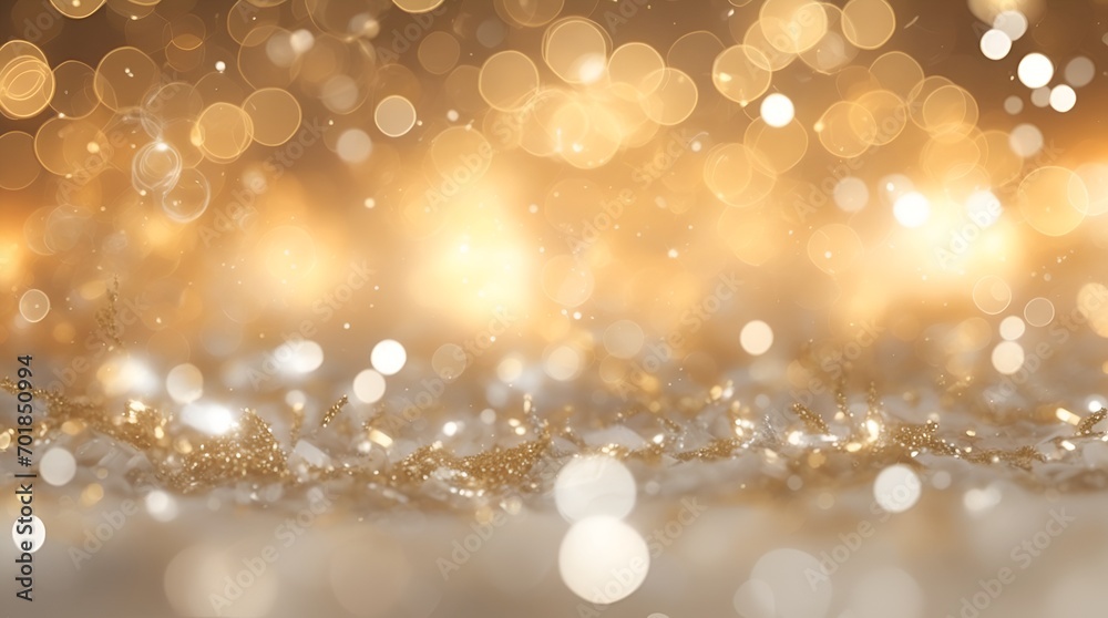 silver and golden christmas particles and sprinkles for a holiday celebration like christmas or new year. shiny white lights. wallpaper background for ads or gifts wrap and web design.