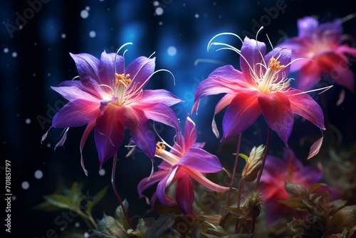 rare species of flowers glowing in the night
