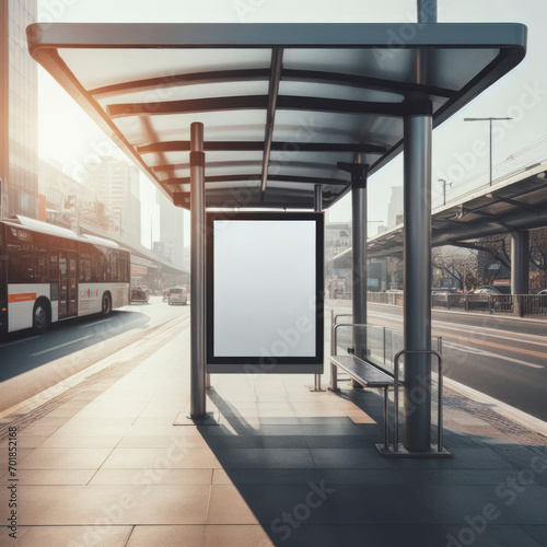 Empty Outdoor Advertising billboard mockup at bus stop  Bus stop billboard mockup. ai generative