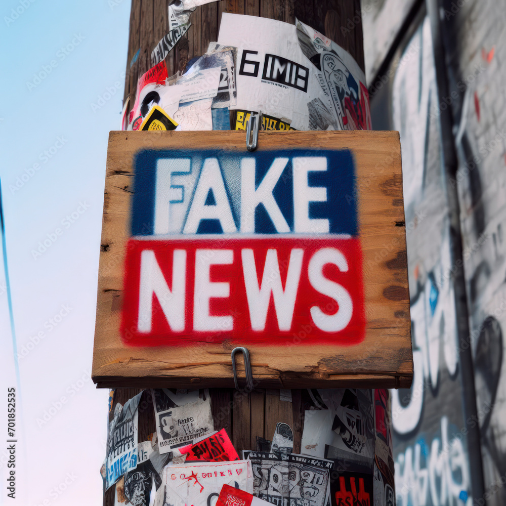 Obraz premium FAKE NEWS board on street. ai generative