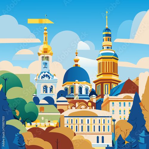 vector illustration with Ukrainian churches