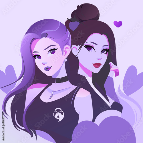 color illustration of two girls in love. LGBT couple