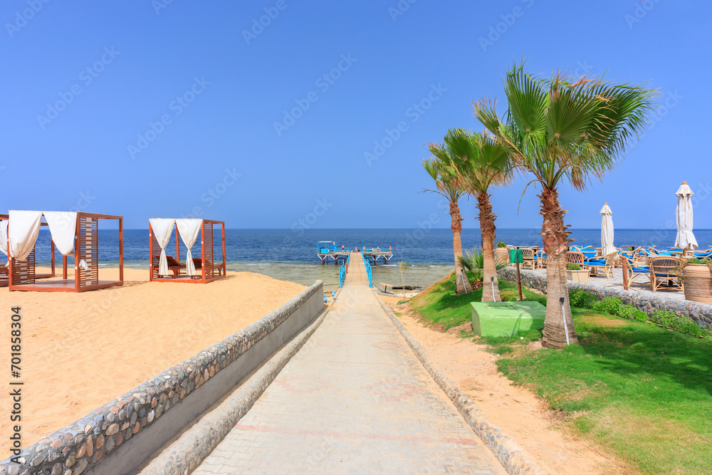 Promenade at  the sunny beach in Marsa Alam, Egypt