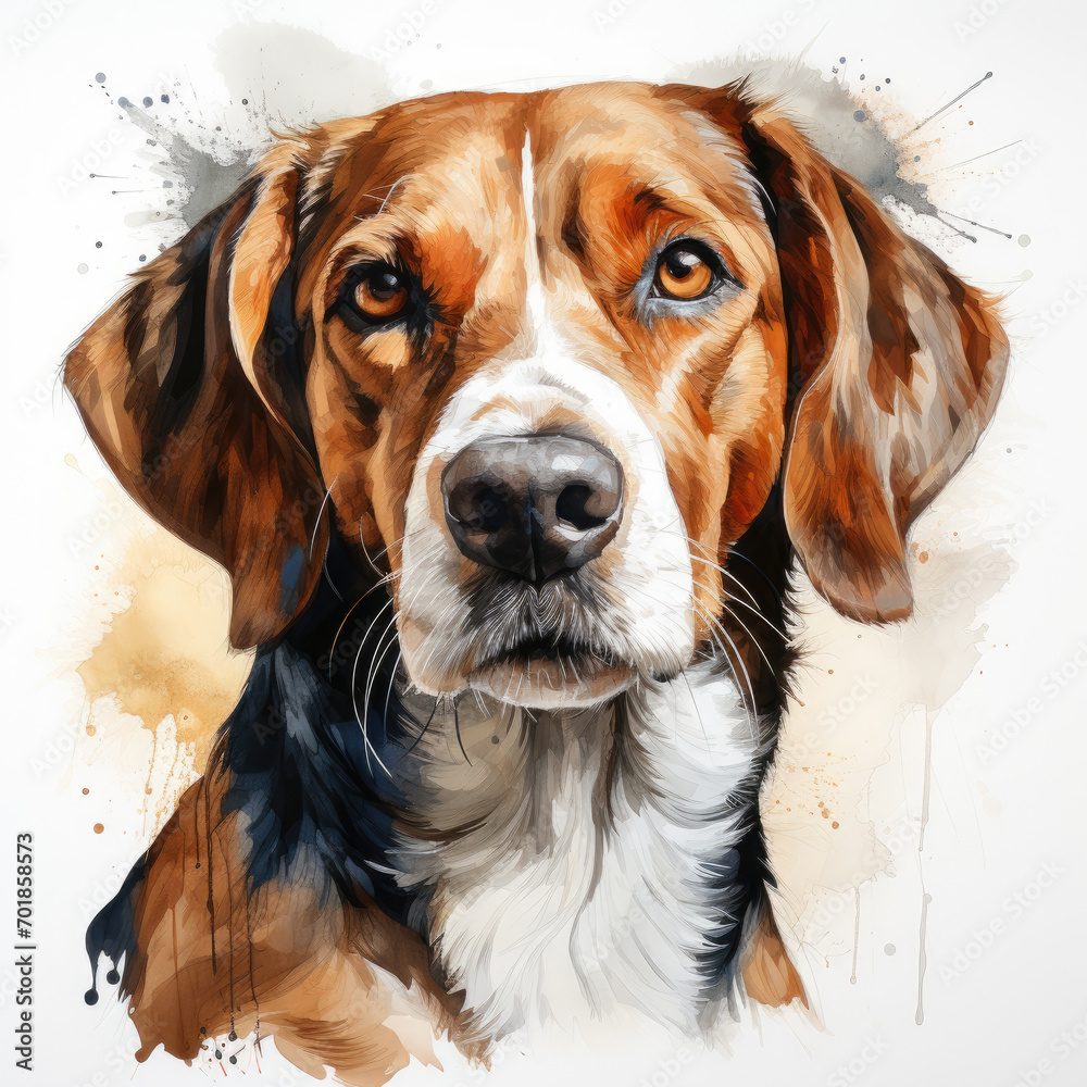 watercolor English Foxhound clipart, Generative Ai
