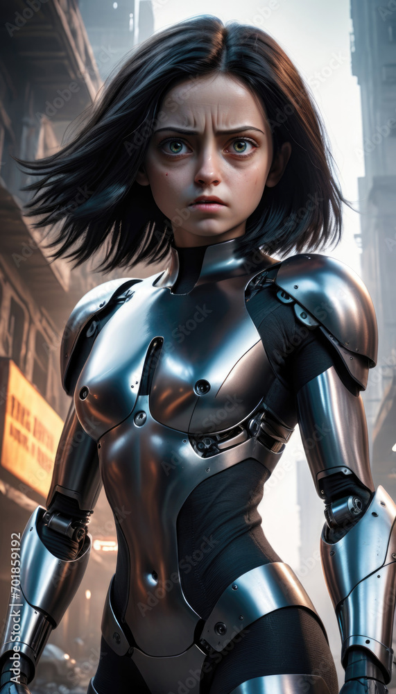 AI generated illustration of angry cyborg woman AI generated illustration of angry cyborg woman