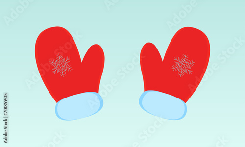 mittens cartoon style  on a blue background 