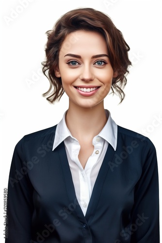 Smiling beauty businesswoman on white background