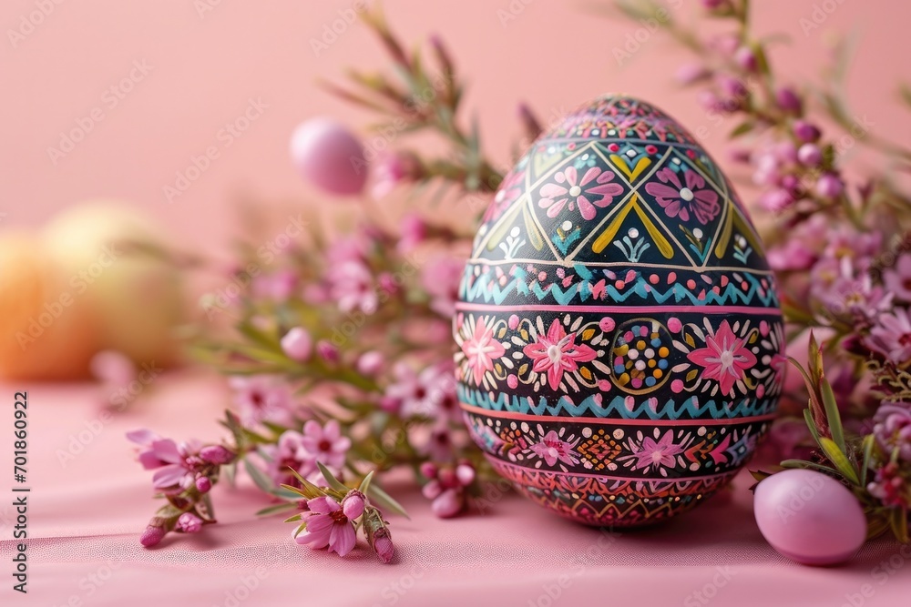 Decorated Easter Egg with Spring Blossoms