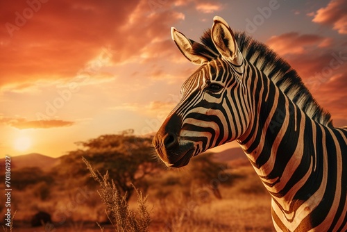A wide angle shot of a zebra as the sun sets © Hassan