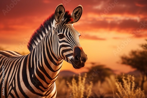 A wide angle shot of a zebra as the sun sets © Hassan