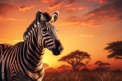 zebra in sunset with best place