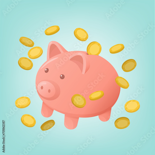 Cash money and piggy bank