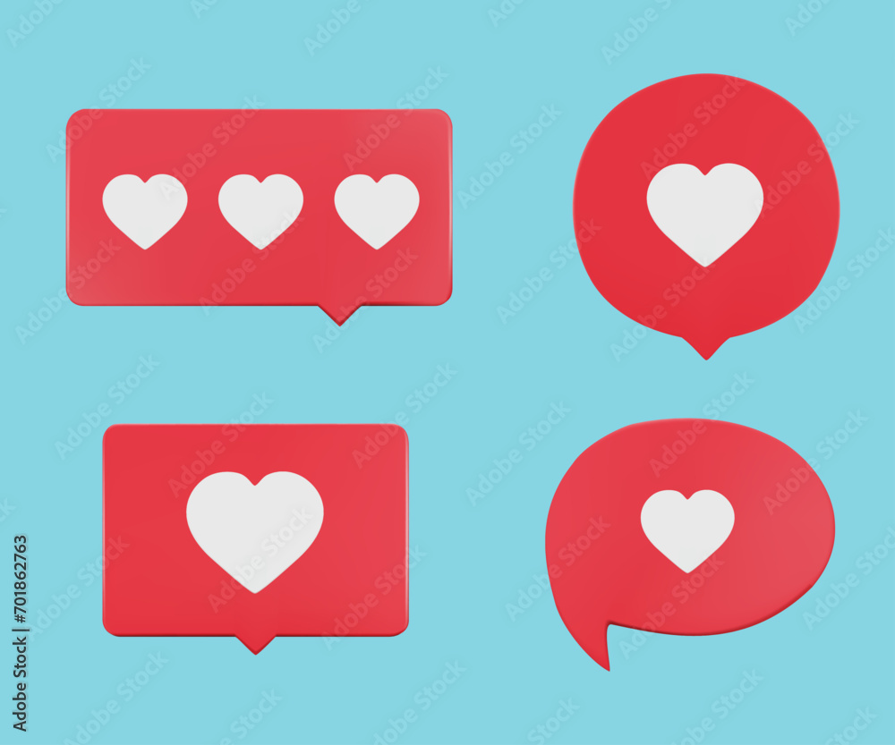 Red pastel with white heart icon love speech bubble icon set on a purple background