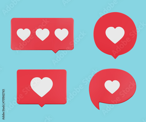 Red pastel with white heart icon love speech bubble icon set on a purple background