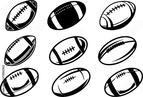 American football ball icons set. High resolution image rugby ball on white background. Tournament poster and banner idea.
 photo