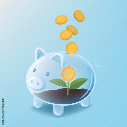 Sprout inside a glass piggy bank