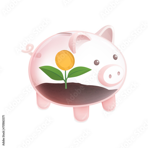 Sprout inside a glass piggy bank