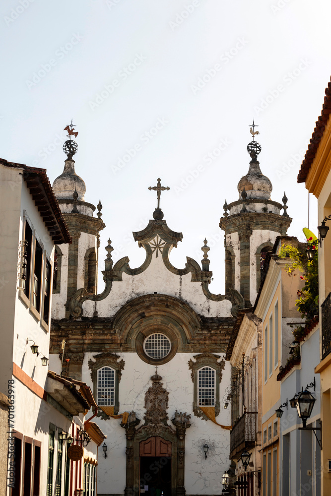 Fototapeta premium Facade of Church of Our Lady Of Carmel (Igreja Nossa Senhora do Carmo), located in Sao Joao Del Rey, Minas Gerais, Brazil