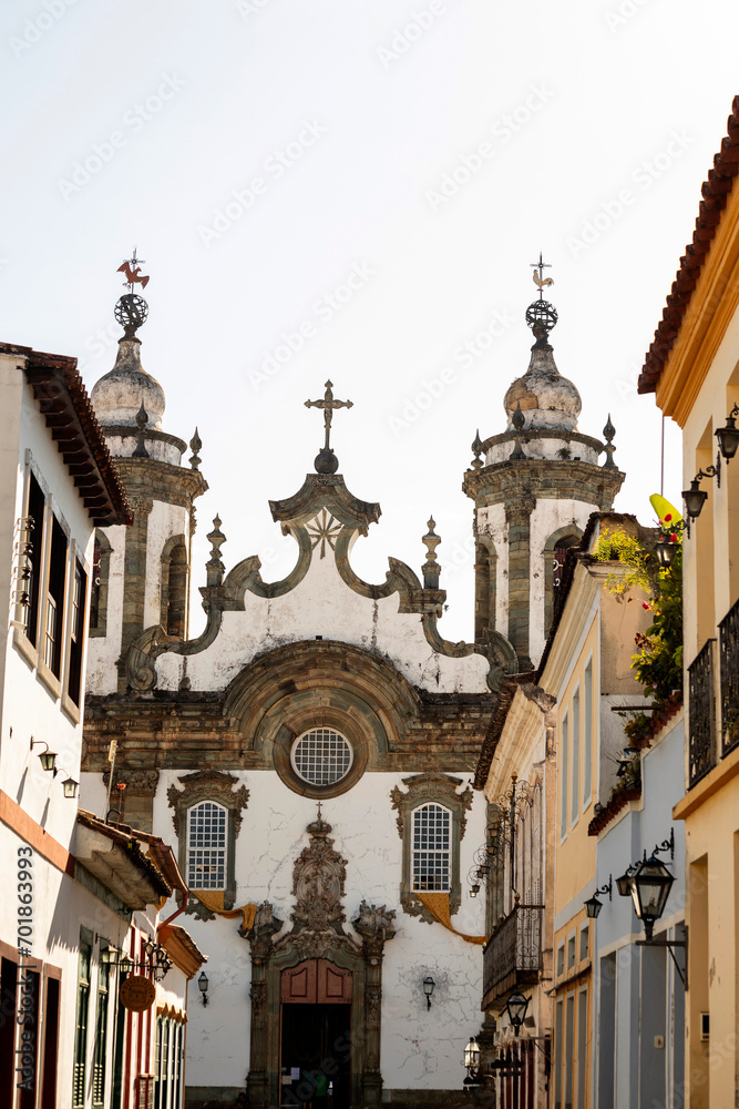 Facade of Church of Our Lady Of Carmel (Igreja Nossa Senhora do Carmo), located in Sao Joao Del Rey, Minas Gerais, Brazil