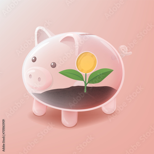 Sprout inside a glass piggy bank