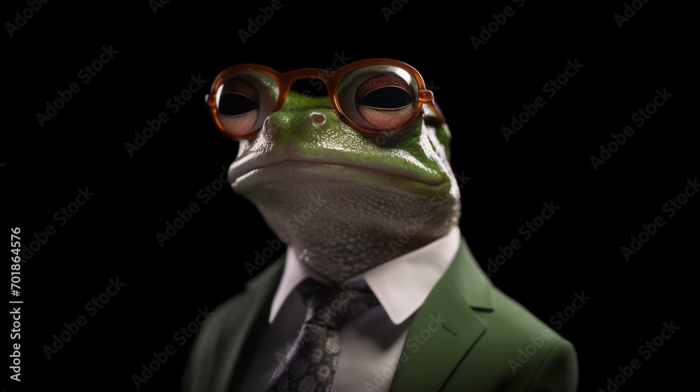 frog as a consultant with black sunglasses profile.Generative AI