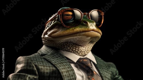 frog as a consultant with black sunglasses profile.Generative AI © shuvodesign